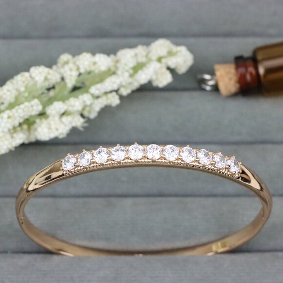 Elegant Rose Gold Bangle with Sparkling Round Stone Row Accent, XPBL0481 - Picture 10 of 11
